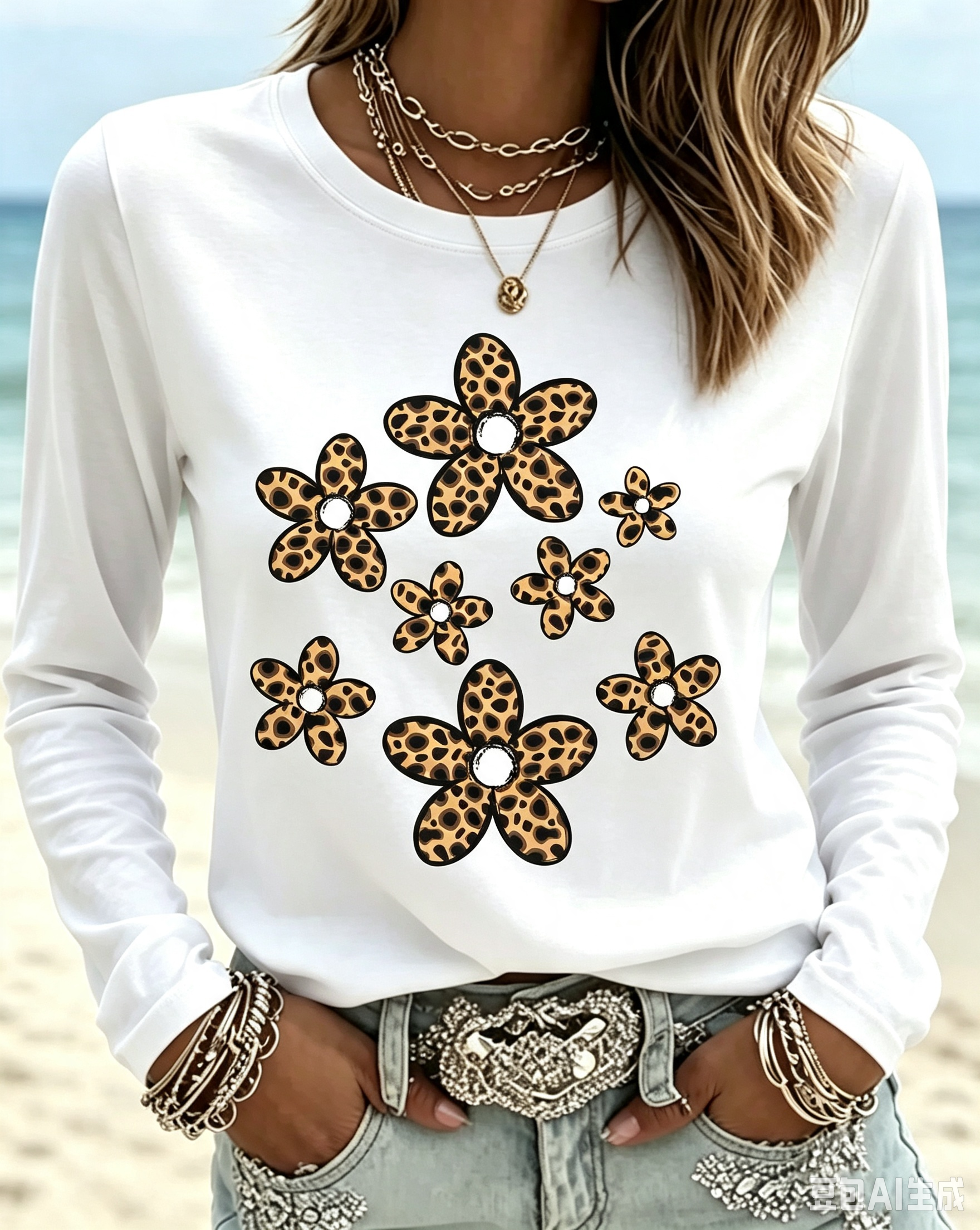 Leopard Print Flowers Long Sleeve Tee
