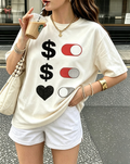 Money And Heart Switch Graphic Oversized Tee