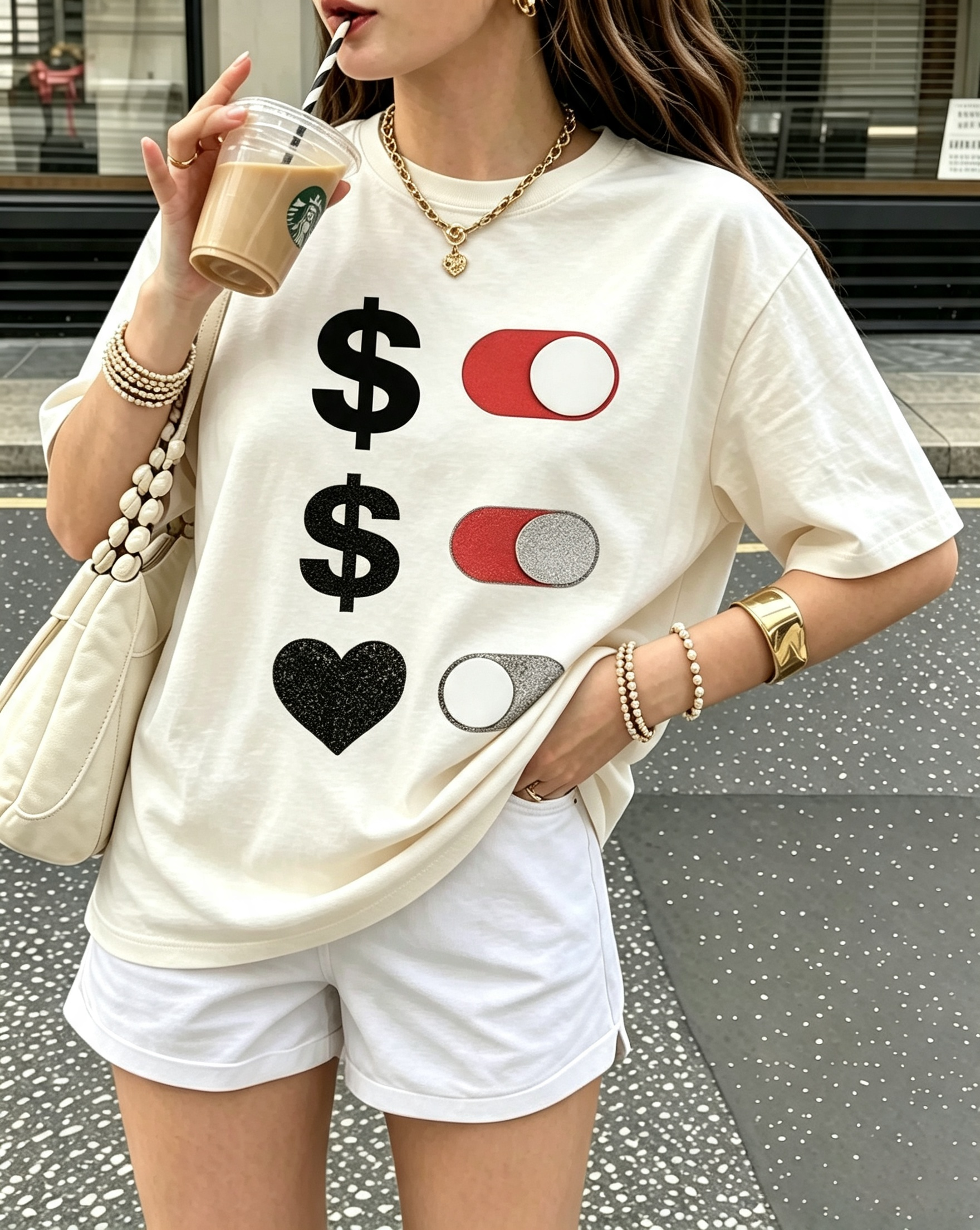 Money And Heart Switch Graphic Oversized Tee