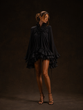 Black High Neck Ruffle Mini Dress