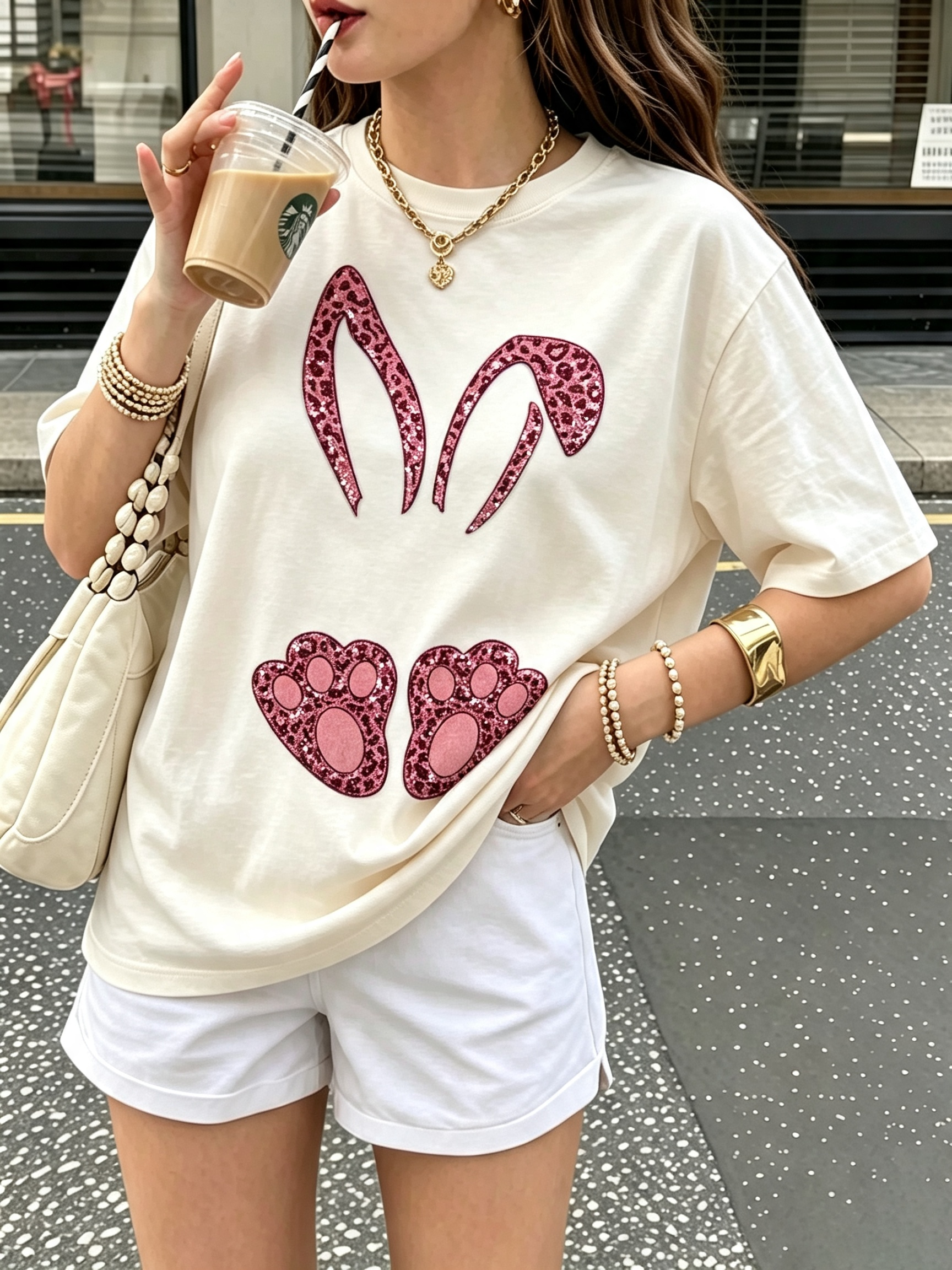 Leopard Bunny Ear And Paw Graphic Tee