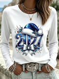 2027 Blue Santa Hat Graphic Long Sleeve Tee