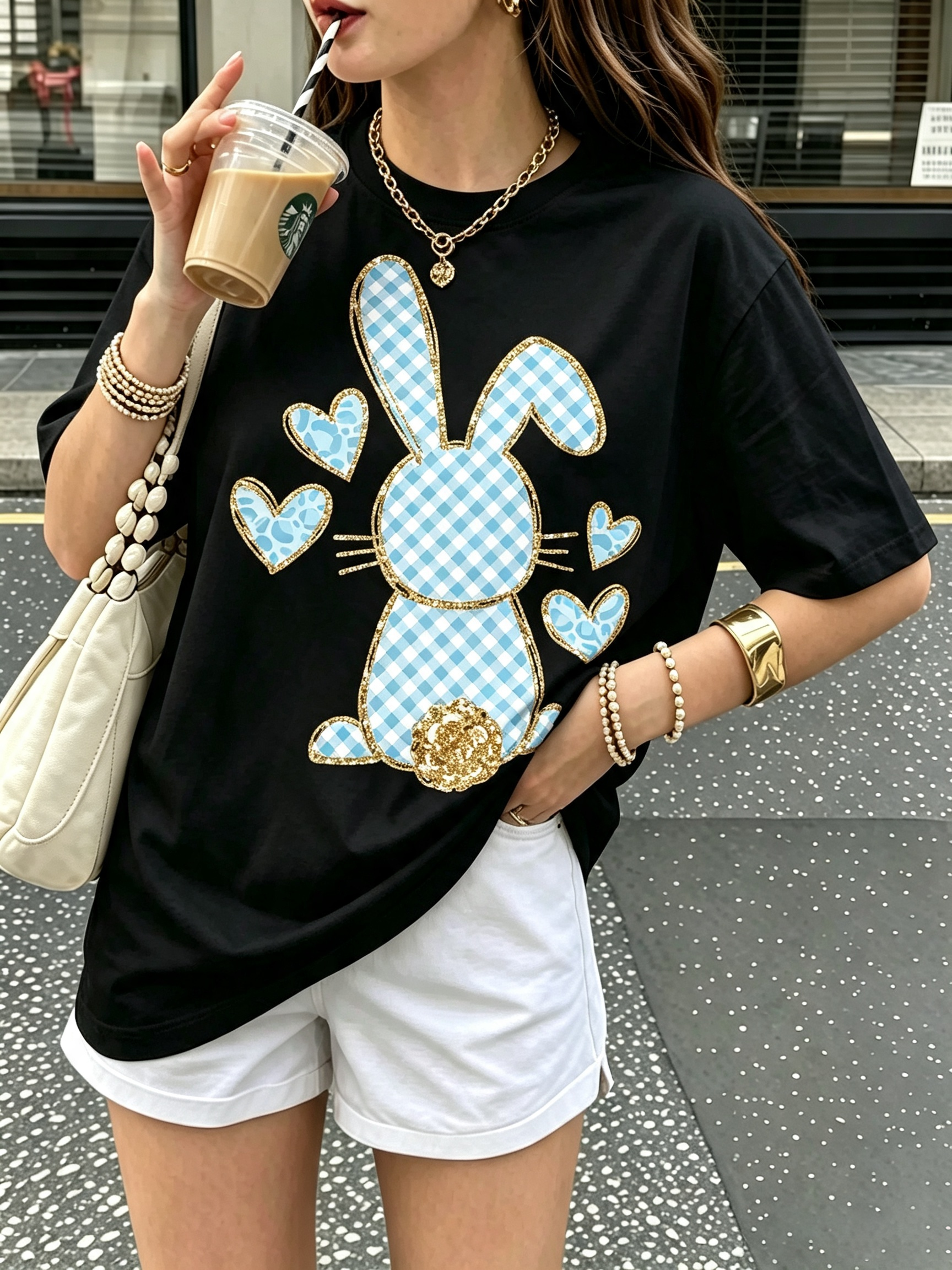 Gingham Bunny Oversized Tee