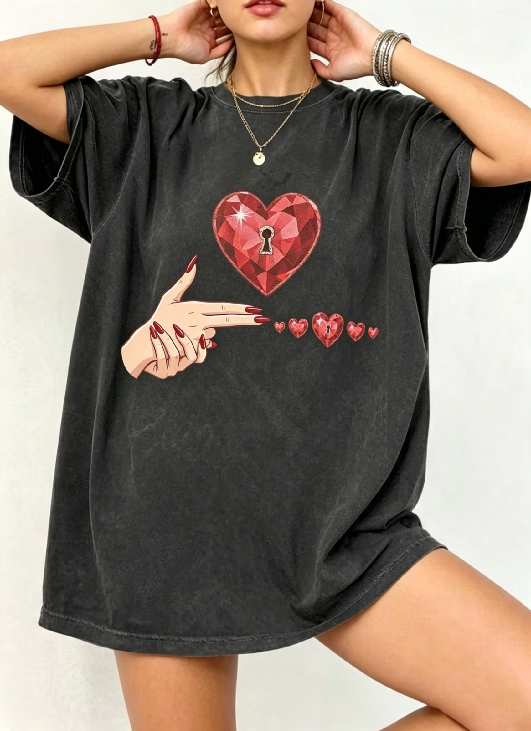 Heart Lock And Key Graphic Oversized Tee