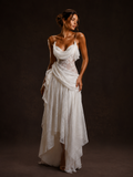 White Draped Lace Corset Maxi Dress