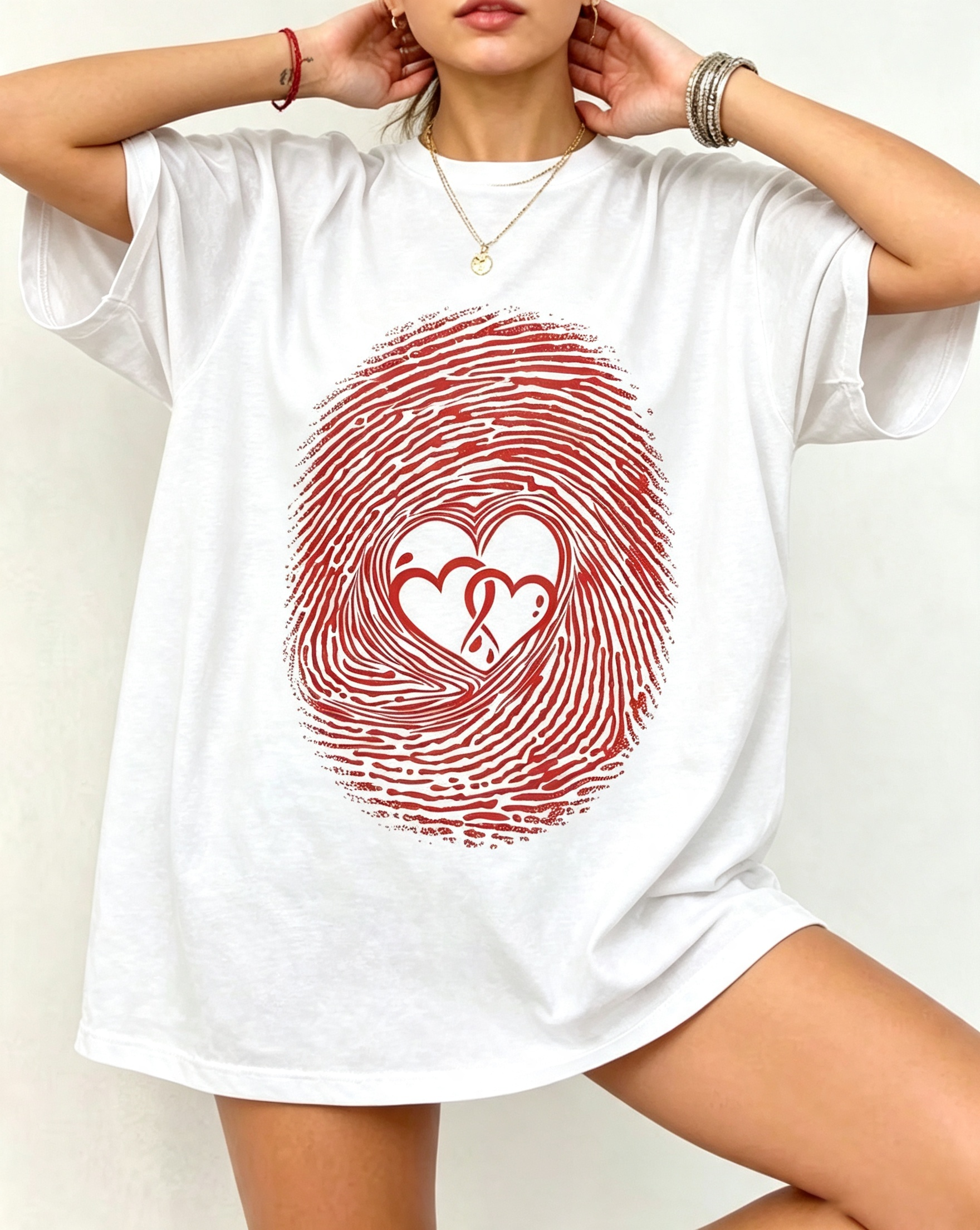 Heart Fingerprint Graphic Oversized Tee