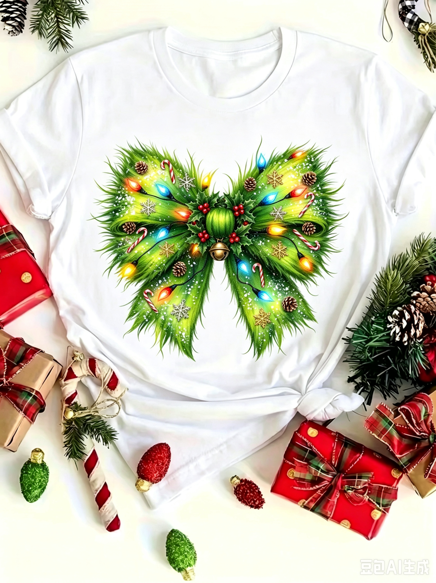 Christmas Pine Bow Graphic Knotted Tee