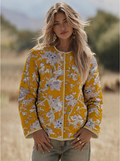 Yellow Floral Quilted Snap-Front Jacket