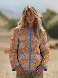 Colorful Floral Quilted Snap-Front Jacket