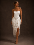 White Lace Corset Draped Midi Dress