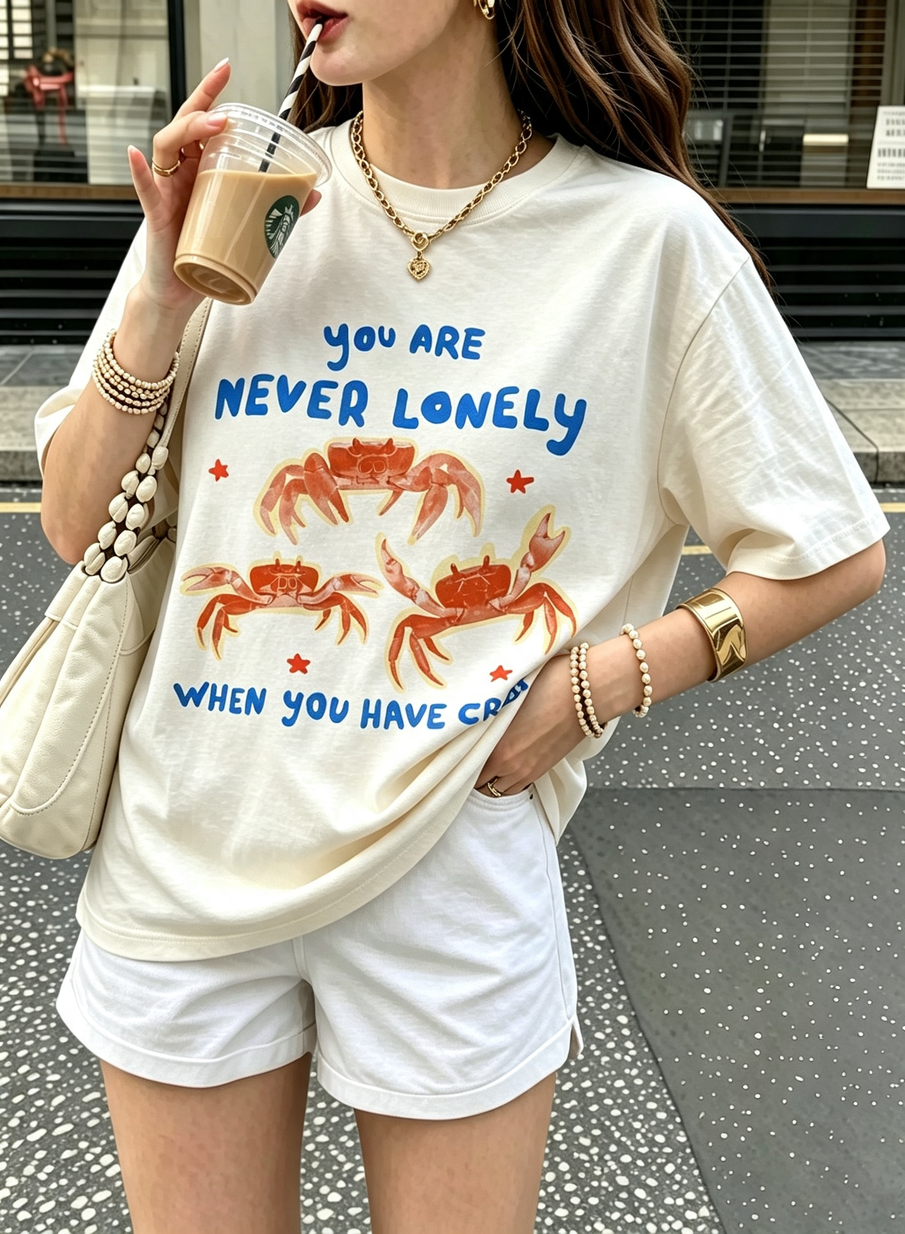 Never Lonely Crabs Oversized Graphic Tee
