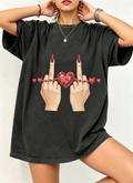Heart Lock Middle Finger Oversized Tee