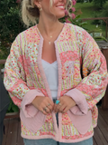 Pink Floral Quilted Open-Front Jacket