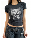 Halftone Cat Graphic Baby Tee