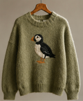 Olive Green Puffin Knit Sweater