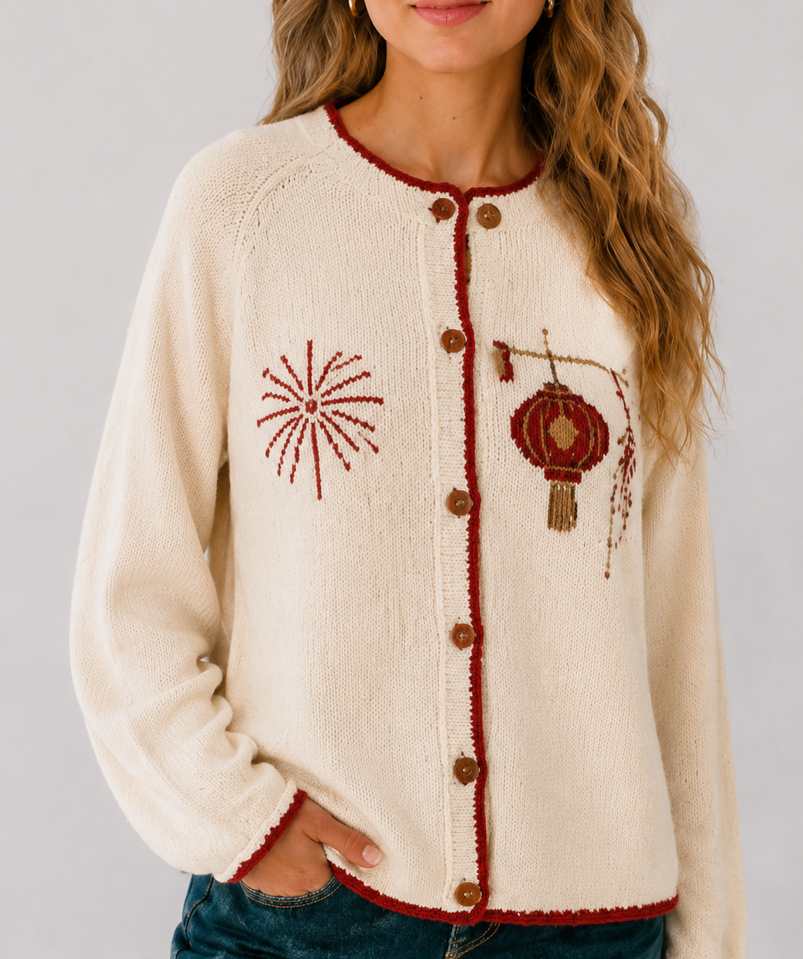 Festive Fireworks And Lantern Knit Cardigan