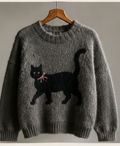 Grey Cat With Pink Bow Knit Sweater