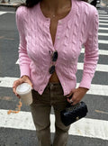Pink Cable Knit Button-Up Cardigan