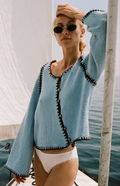 Light Blue Contrast Stitch Button Cardigan