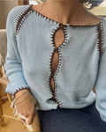 Light Blue Button Keyhole Cardigan