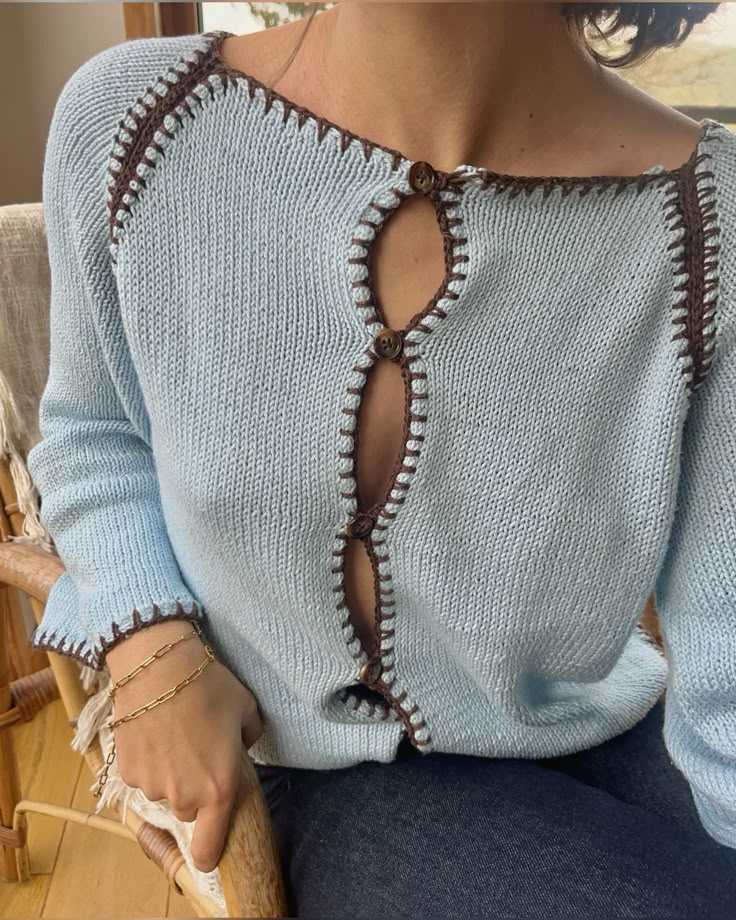Light Blue Button Keyhole Cardigan