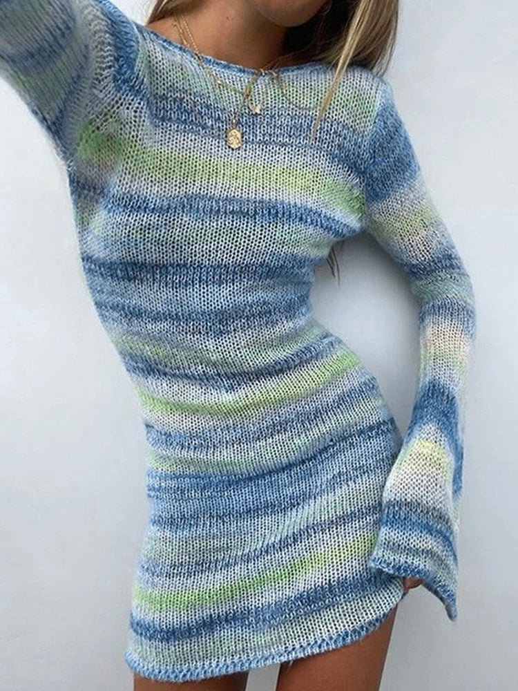 Blue Green Space Dye Knit Sweater