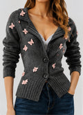 Charcoal 3D Floral Applique Cardigan