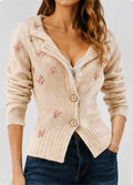 Cream 3D Floral Applique Cardigan