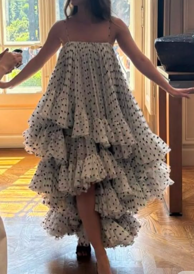 White Polka Dot Tiered Ruffle Maxi Dress