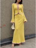 Yellow Ruffle Trim Tie-Front Knit Set