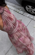 Mauve Floral Halter Ruched Maxi Dress