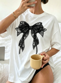 Black Lace Bow Oversized Graphic Tee