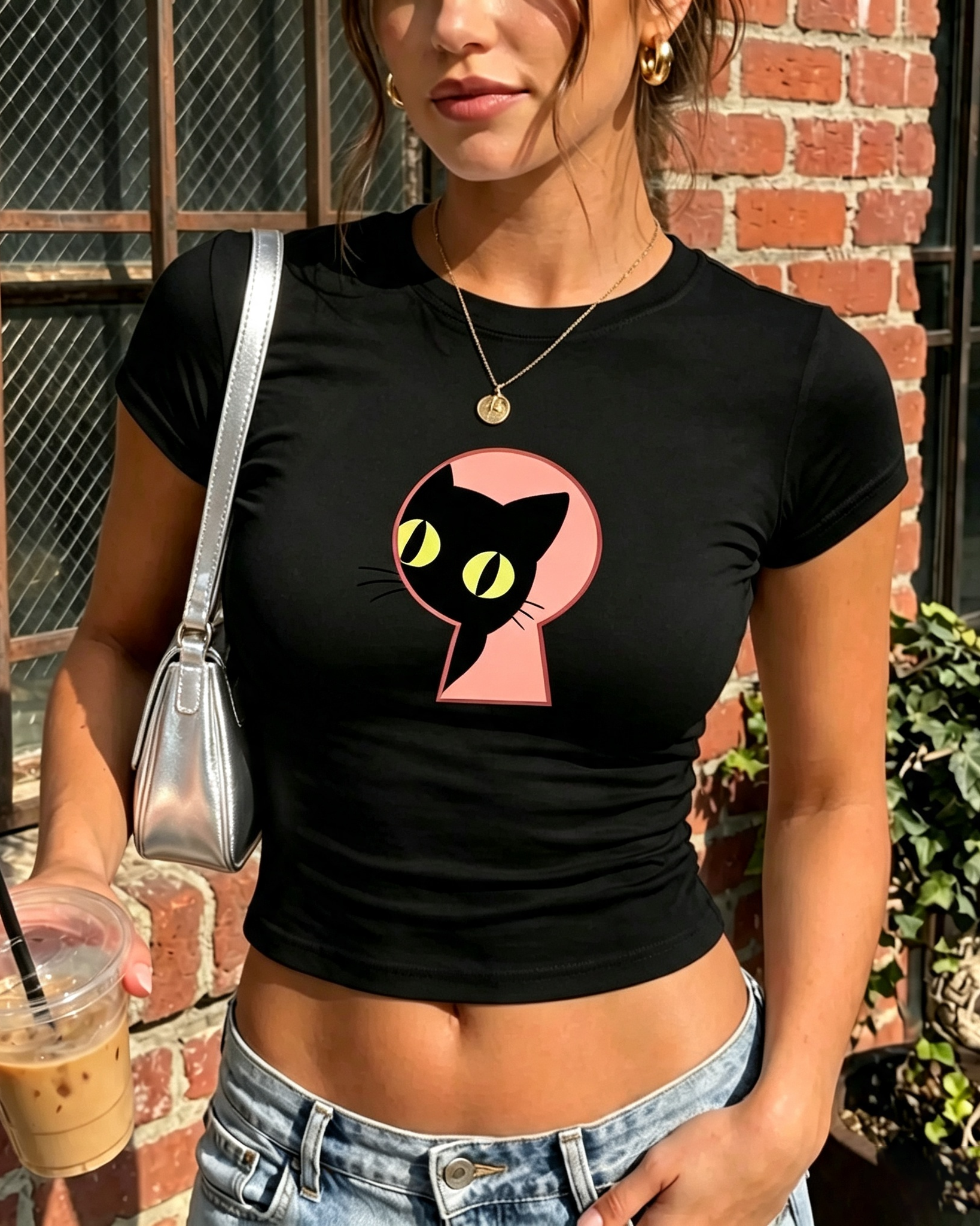 Cat Keyhole Graphic Baby Tee