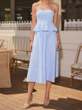 Light Blue Eyelet Peplum Midi Dress