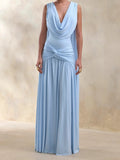Light Blue Draped Cowl Neck Maxi Gown