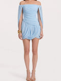 Light Blue Ruched Off-Shoulder Mini Dress