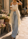 Cream Sheer Lace High-Low Tunic Top