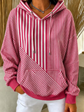 Pink White Striped Drawstring Hoodie