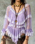 Lavender Lace Tiered Ruffle Blouse