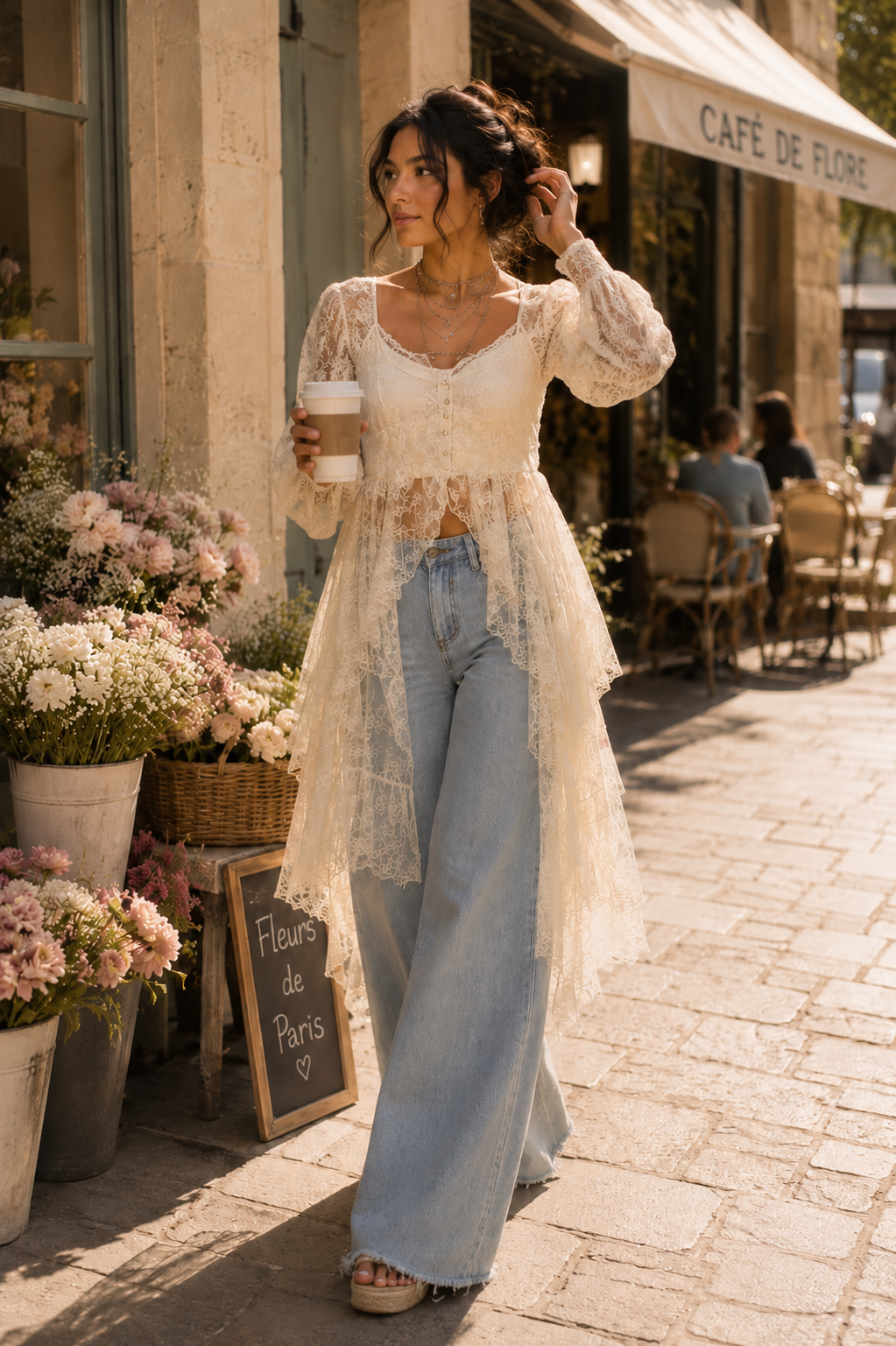 Cream Lace High-Low Tunic Top