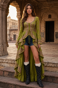 Olive Green Embroidered Corset High-Low Top