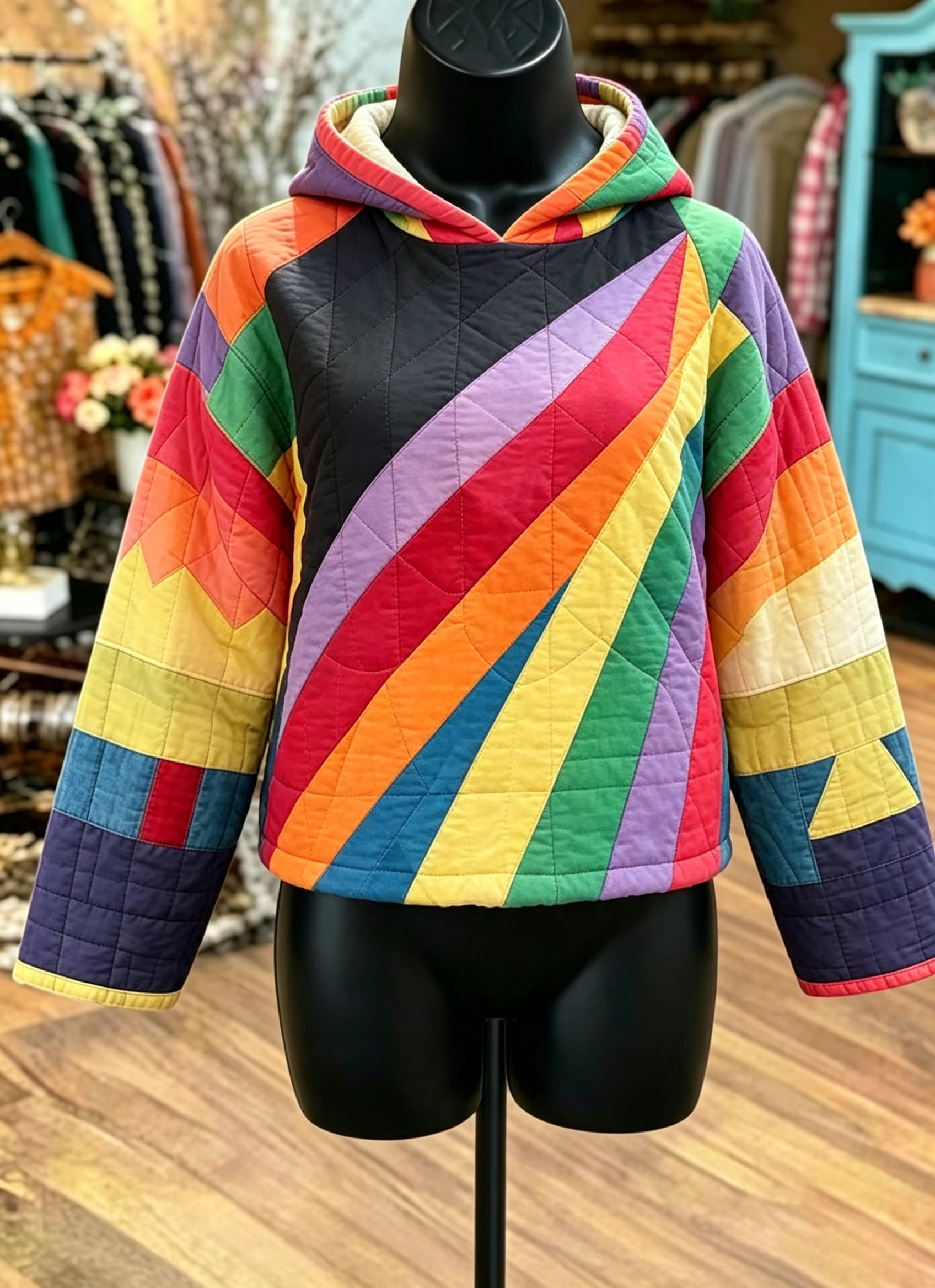 Rainbow Chevron Quilted Hoodie
