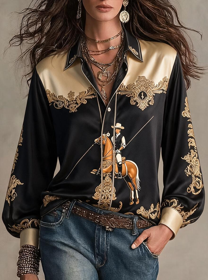 Black Gold Cowboy Satin Shirt