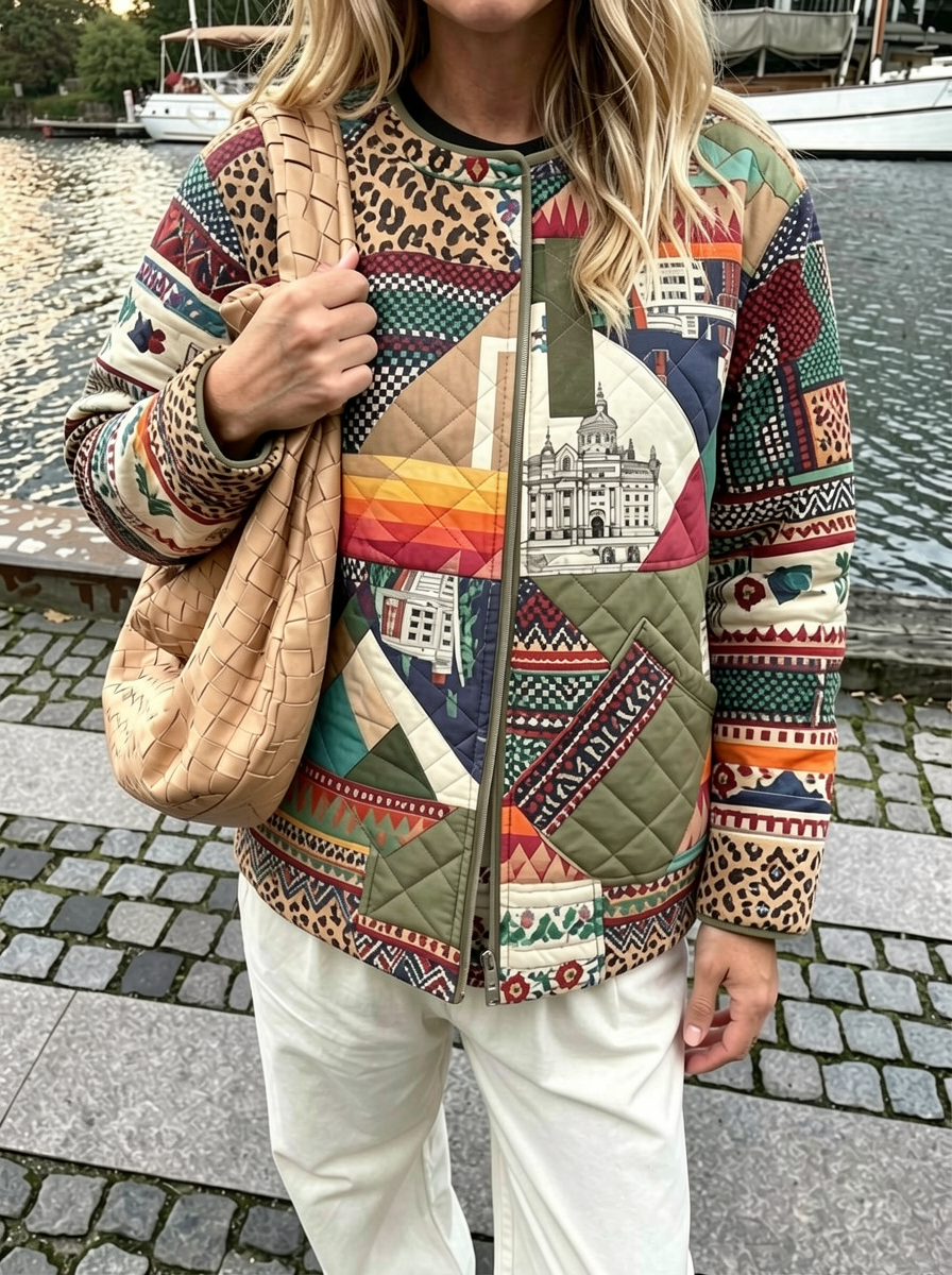 Cityscape Patchwork Quilted Jacket