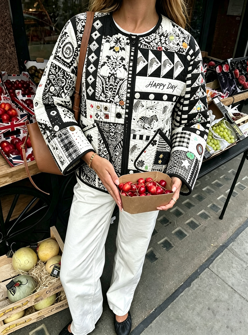 Black And White Patchwork Quilted Jacket