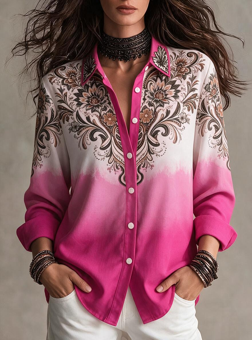 Pink Ombre Floral Button-Down Shirt