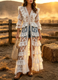 White Lace Ruffle Tiered Long Duster Kimono