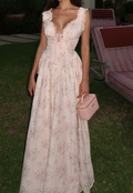 Pink Floral Corset Maxi Dress