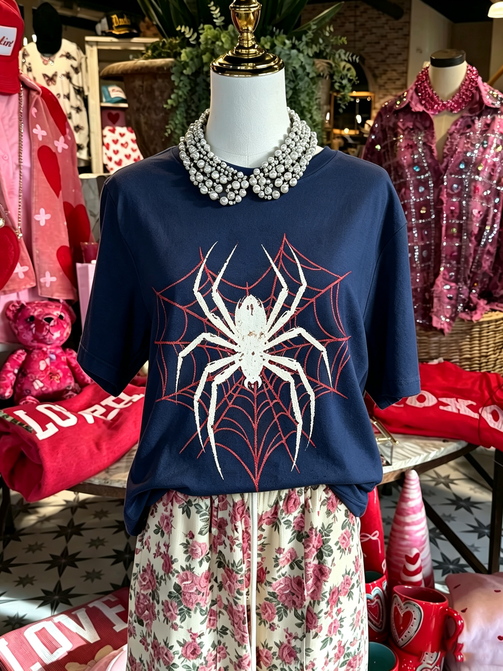 Navy Spider And Web Graphic Oversized Tee