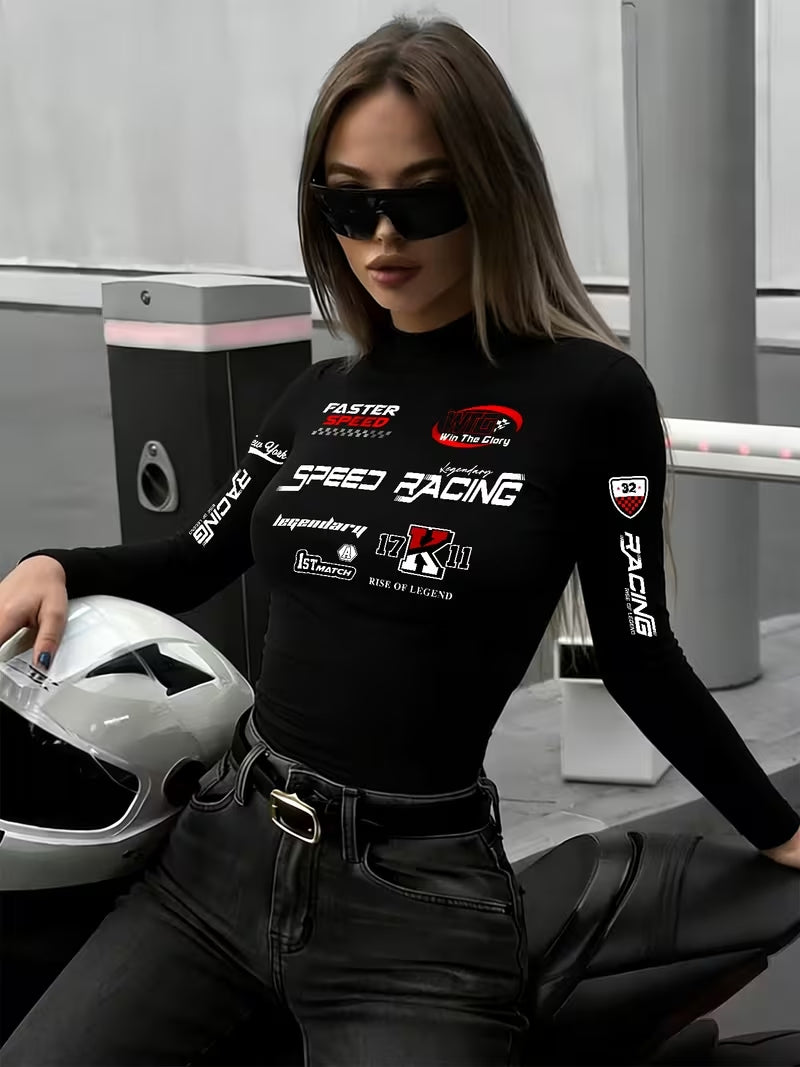 Black Speed Racing Graphic Long-Sleeve Top